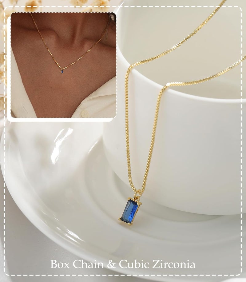 FUNEIA Diamond Necklaces for Women 14K Gold Plated Emerald Birthstone Necklace for Women Mothers Dainty Gold Necklace Blue Green Cubic Zirconia Pendant Necklace Birthday Gifts for Women Jewelry - Image 3